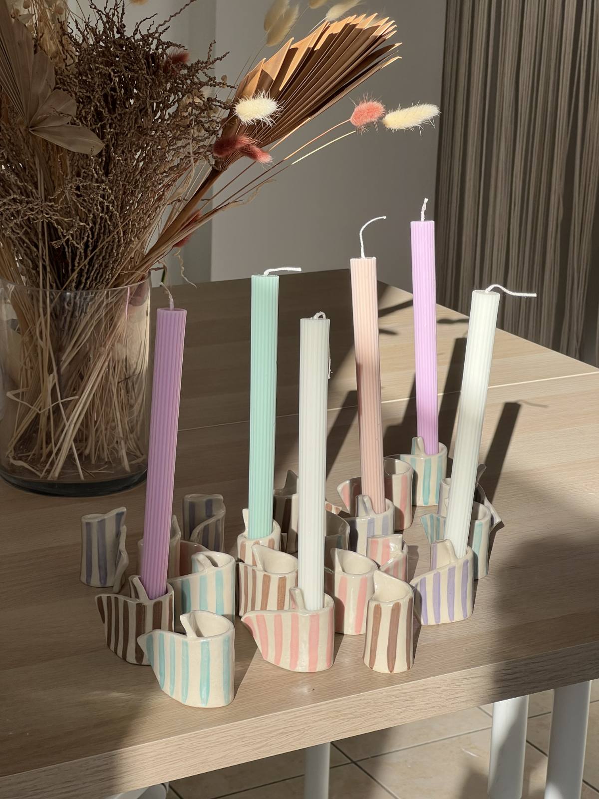 Striped Ceramic Candle Holder