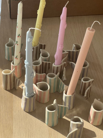 Striped Ceramic Candle Holder