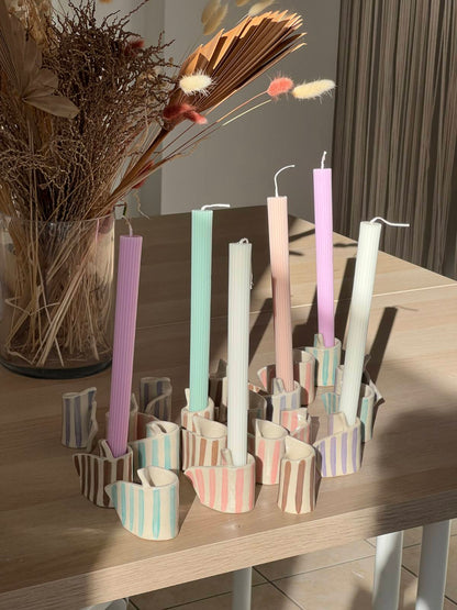 Striped Ceramic Candle Holder
