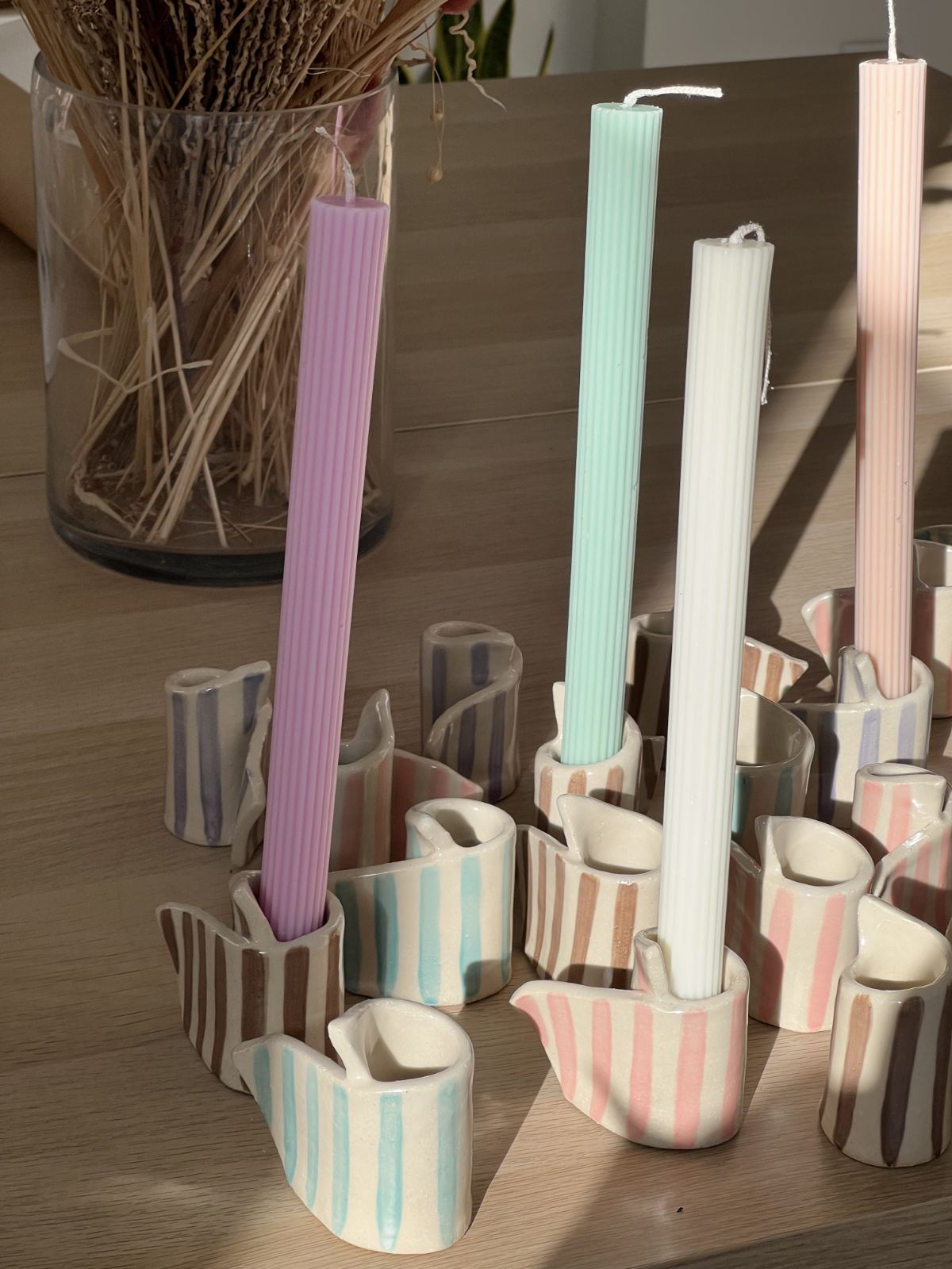 Striped Ceramic Candle Holder